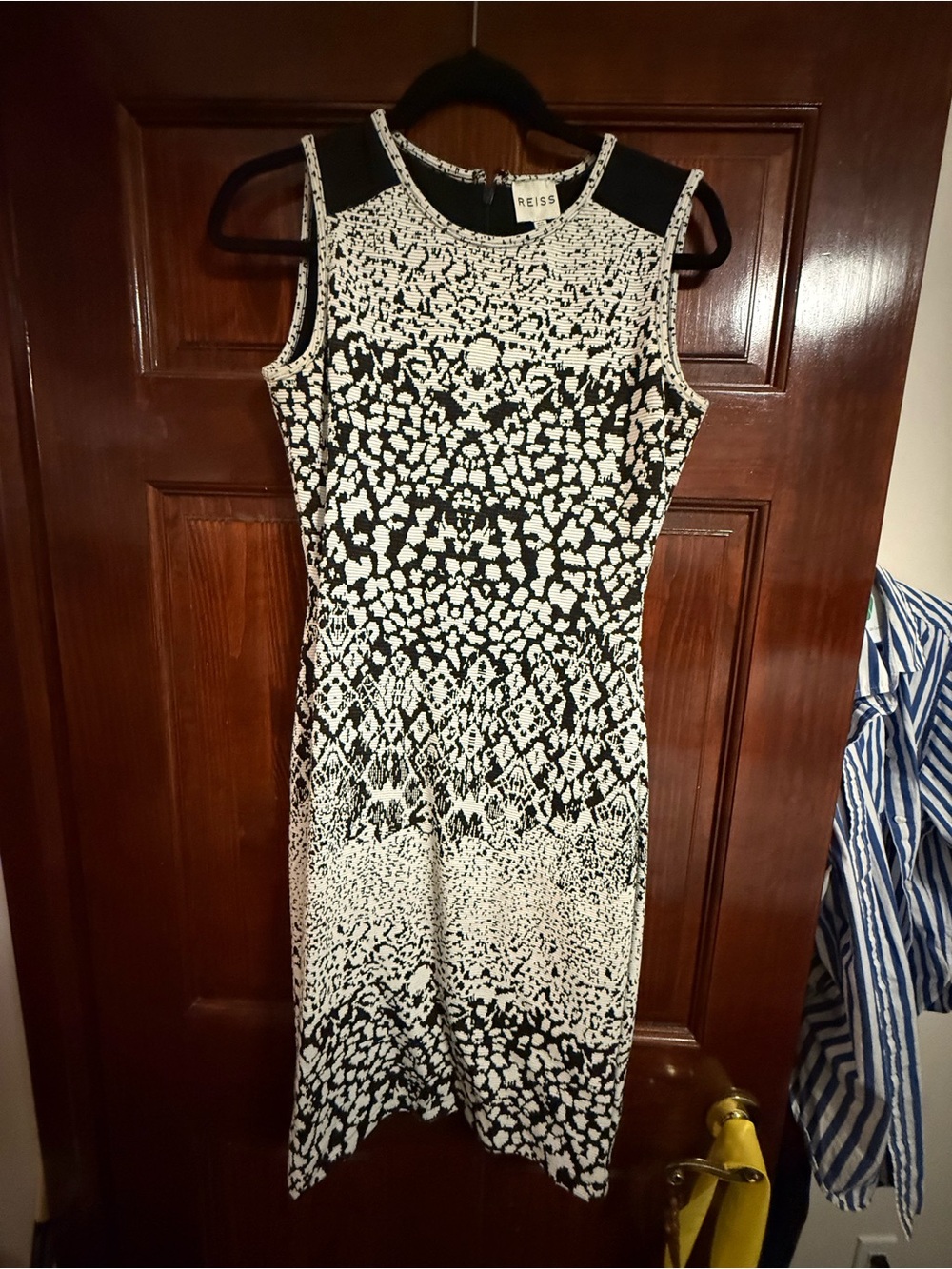 Reiss Black & White Patterned Sleeveless Sheath Dress